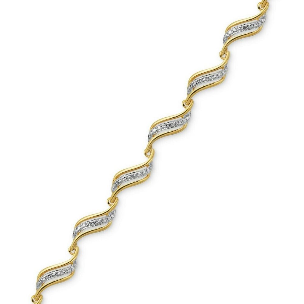 Diamond Accent Wavy Link Bracelet in Gold Over Fine Silver-Plate